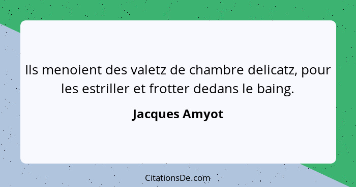 Ils menoient des valetz de chambre delicatz, pour les estriller et frotter dedans le baing.... - Jacques Amyot