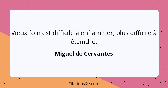 Vieux foin est difficile à enflammer, plus difficile à éteindre.... - Miguel de Cervantes