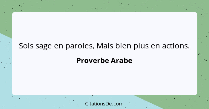 Sois sage en paroles, Mais bien plus en actions.... - Proverbe Arabe