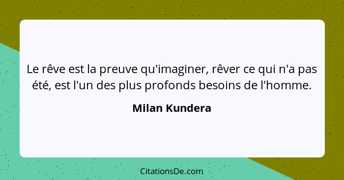 Le rêve est la preuve qu'imaginer, rêver ce qui n'a pas été, est l'un des plus profonds besoins de l'homme.... - Milan Kundera