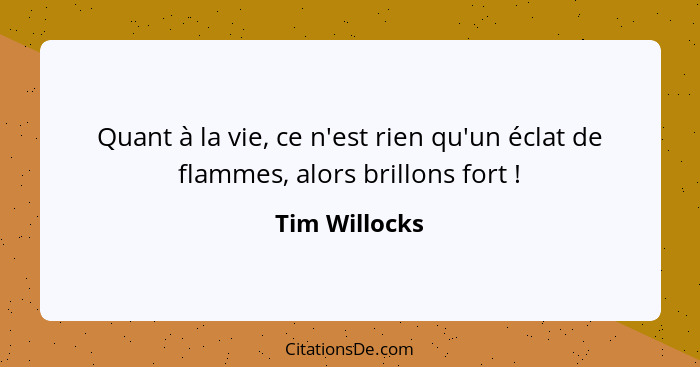 Quant à la vie, ce n'est rien qu'un éclat de flammes, alors brillons fort !... - Tim Willocks