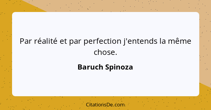 Par réalité et par perfection j'entends la même chose.... - Baruch Spinoza
