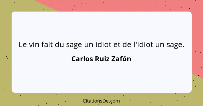 Le vin fait du sage un idiot et de l'idiot un sage.... - Carlos Ruiz Zafón