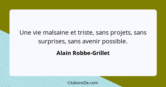 Une vie malsaine et triste, sans projets, sans surprises, sans avenir possible.... - Alain Robbe-Grillet