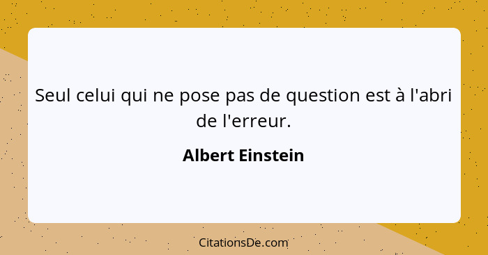 Seul celui qui ne pose pas de question est à l'abri de l'erreur.... - Albert Einstein