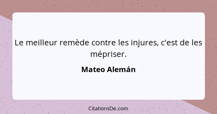 Le meilleur remède contre les injures, c'est de les mépriser.... - Mateo Alemán