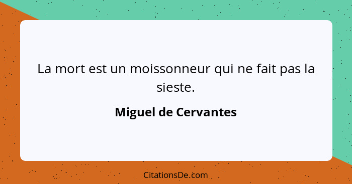 La mort est un moissonneur qui ne fait pas la sieste.... - Miguel de Cervantes