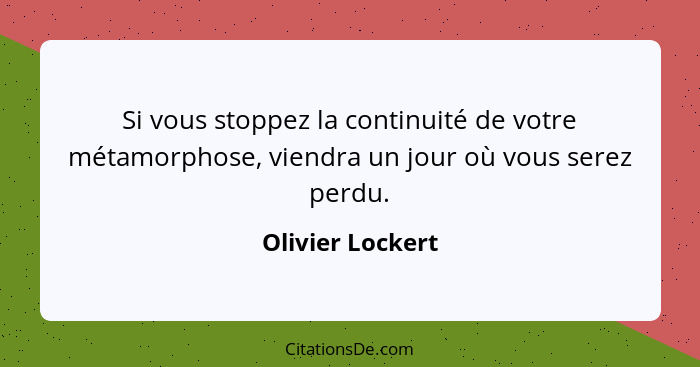 Si vous stoppez la continuité de votre métamorphose, viendra un jour où vous serez perdu.... - Olivier Lockert