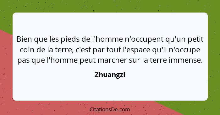 Bien que les pieds de l'homme n'occupent qu'un petit coin de la terre, c'est par tout l'espace qu'il n'occupe pas que l'homme peut marcher... - Zhuangzi