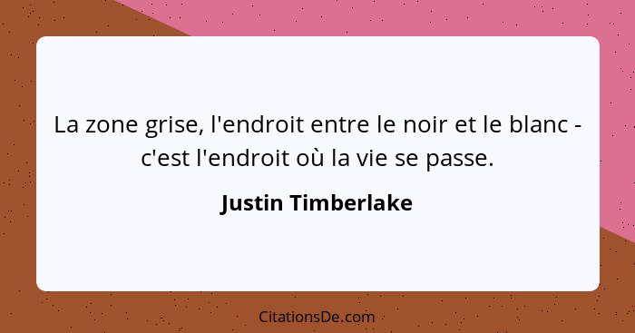 La zone grise, l'endroit entre le noir et le blanc - c'est l'endroit où la vie se passe.... - Justin Timberlake