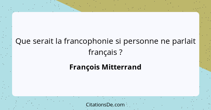 Que serait la francophonie si personne ne parlait français ?... - François Mitterrand