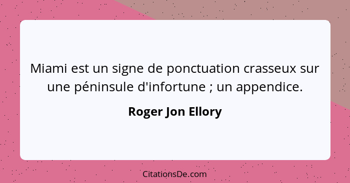 Miami est un signe de ponctuation crasseux sur une péninsule d'infortune ; un appendice.... - Roger Jon Ellory