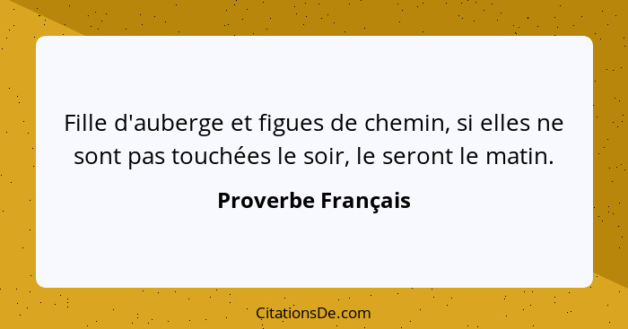 Fille d'auberge et figues de chemin, si elles ne sont pas touchées le soir, le seront le matin.... - Proverbe Français