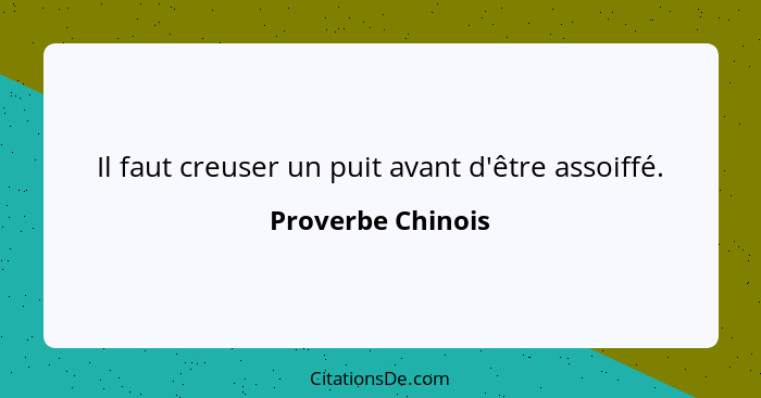 Il faut creuser un puit avant d'être assoiffé.... - Proverbe Chinois