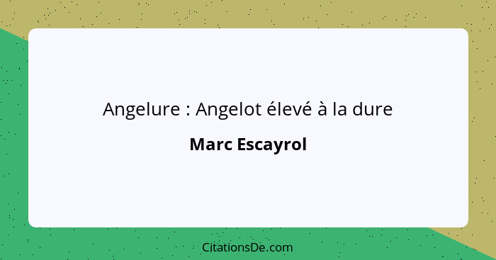 Angelure : Angelot élevé à la dure... - Marc Escayrol