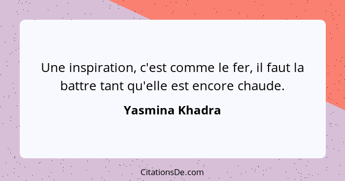 Une inspiration, c'est comme le fer, il faut la battre tant qu'elle est encore chaude.... - Yasmina Khadra