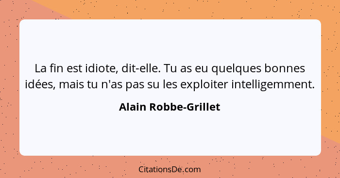 La fin est idiote, dit-elle. Tu as eu quelques bonnes idées, mais tu n'as pas su les exploiter intelligemment.... - Alain Robbe-Grillet