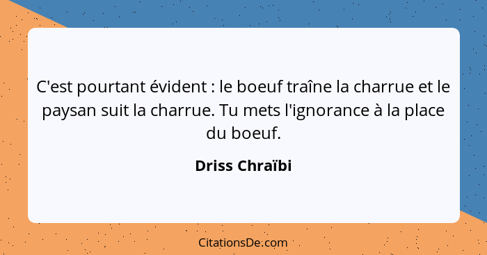 Driss Chraibi C Est Pourtant Evident Le Boeuf Train