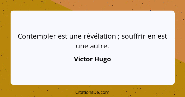 Contempler est une révélation ; souffrir en est une autre.... - Victor Hugo