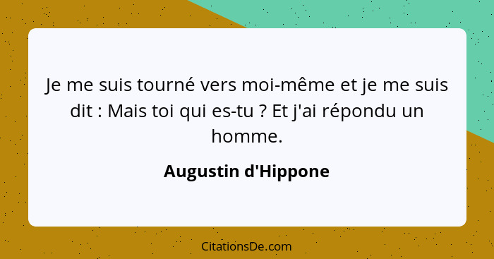 Je me suis tourné vers moi-même et je me suis dit : Mais toi qui es-tu ? Et j'ai répondu un homme.... - Augustin d'Hippone