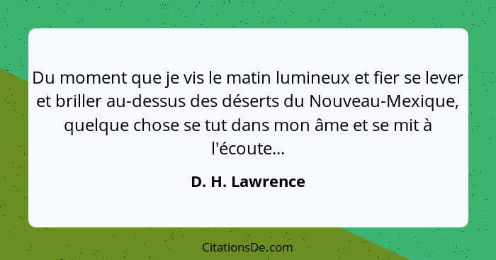 Du moment que je vis le matin lumineux et fier se lever et briller au-dessus des déserts du Nouveau-Mexique, quelque chose se tut dan... - D. H. Lawrence