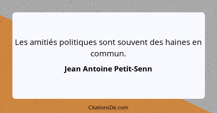 Les amitiés politiques sont souvent des haines en commun.... - Jean Antoine Petit-Senn