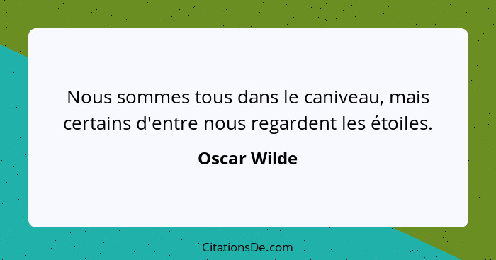 Nous sommes tous dans le caniveau, mais certains d'entre nous regardent les étoiles.... - Oscar Wilde