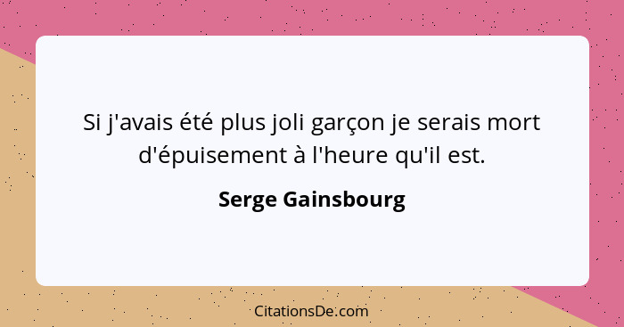 Si j'avais été plus joli garçon je serais mort d'épuisement à l'heure qu'il est.... - Serge Gainsbourg