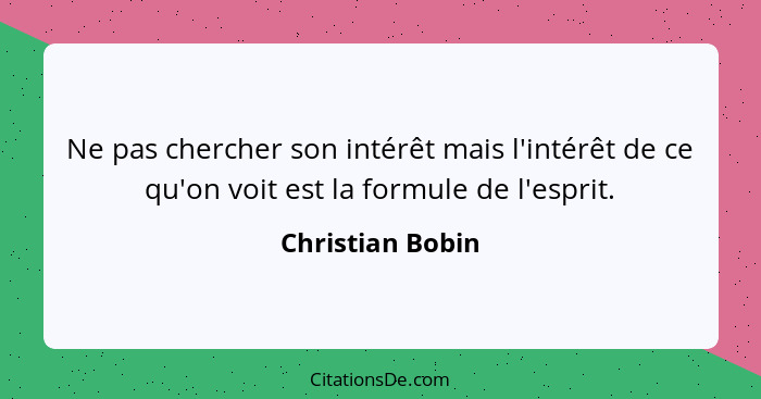 Ne pas chercher son intérêt mais l'intérêt de ce qu'on voit est la formule de l'esprit.... - Christian Bobin