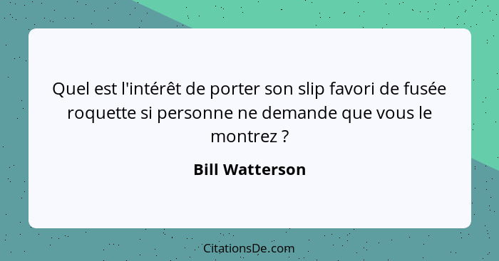 Quel est l'intérêt de porter son slip favori de fusée roquette si personne ne demande que vous le montrez ?... - Bill Watterson