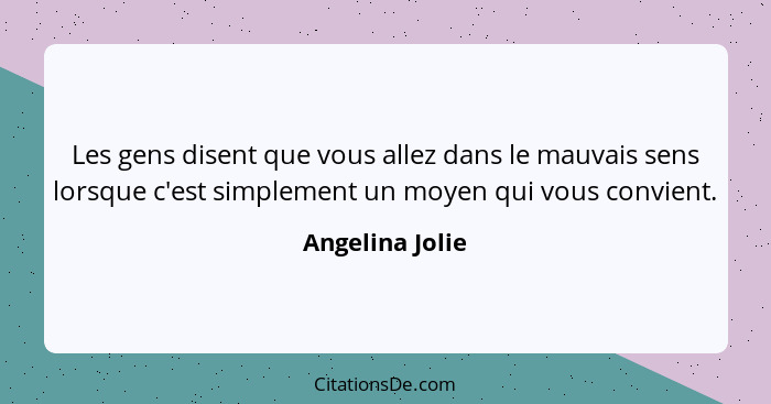 Les gens disent que vous allez dans le mauvais sens lorsque c'est simplement un moyen qui vous convient.... - Angelina Jolie