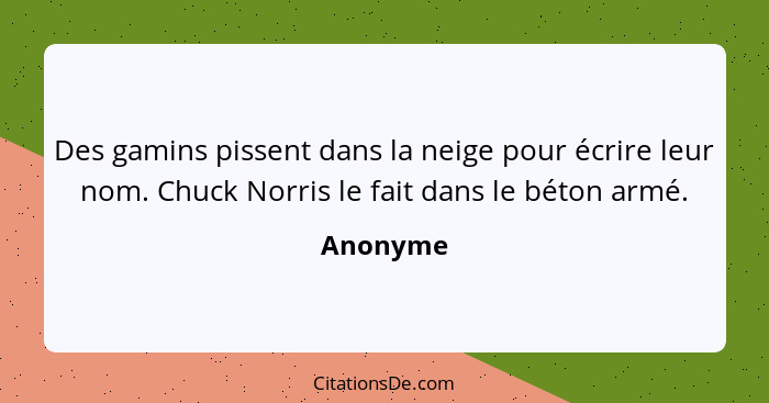 Des gamins pissent dans la neige pour écrire leur nom. Chuck Norris le fait dans le béton armé.... - Anonyme