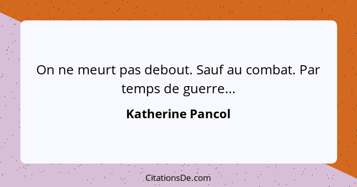 On ne meurt pas debout. Sauf au combat. Par temps de guerre...... - Katherine Pancol