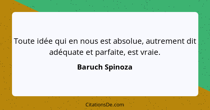 Toute idée qui en nous est absolue, autrement dit adéquate et parfaite, est vraie.... - Baruch Spinoza