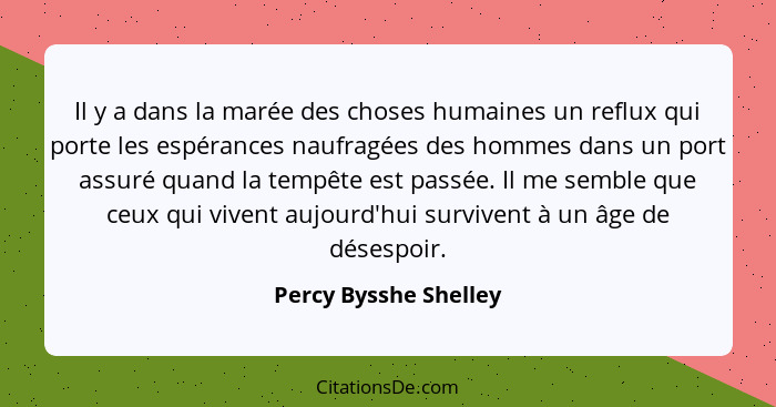 Il y a dans la marée des choses humaines un reflux qui porte les espérances naufragées des hommes dans un port assuré quand la... - Percy Bysshe Shelley