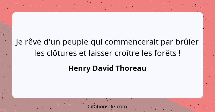 Je rêve d'un peuple qui commencerait par brûler les clôtures et laisser croître les forêts !... - Henry David Thoreau