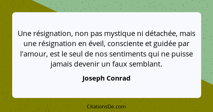 Une résignation, non pas mystique ni détachée, mais une résignation en éveil, consciente et guidée par l'amour, est le seul de nos sen... - Joseph Conrad