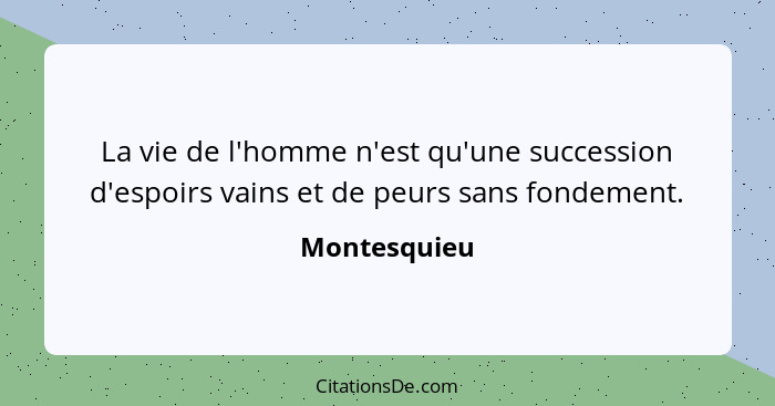 La vie de l'homme n'est qu'une succession d'espoirs vains et de peurs sans fondement.... - Montesquieu