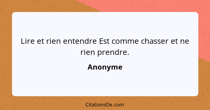 Lire et rien entendre Est comme chasser et ne rien prendre.... - Anonyme