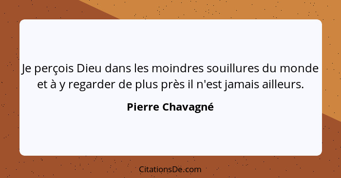 Je perçois Dieu dans les moindres souillures du monde et à y regarder de plus près il n'est jamais ailleurs.... - Pierre Chavagné