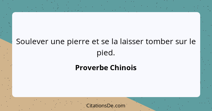 Soulever une pierre et se la laisser tomber sur le pied.... - Proverbe Chinois