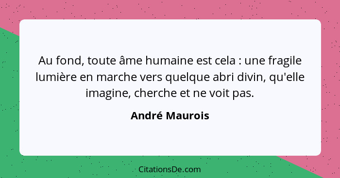 Au fond, toute âme humaine est cela : une fragile lumière en marche vers quelque abri divin, qu'elle imagine, cherche et ne voit... - André Maurois