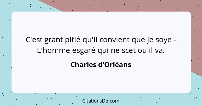 C'est grant pitié qu'il convient que je soye - L'homme esgaré qui ne scet ou il va.... - Charles d'Orléans