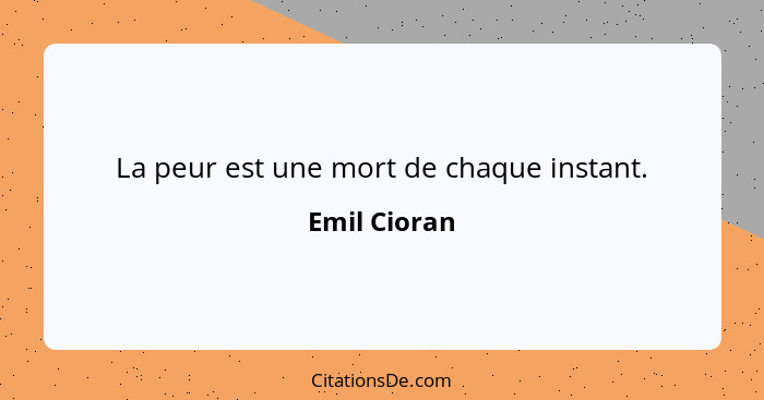 La peur est une mort de chaque instant.... - Emil Cioran