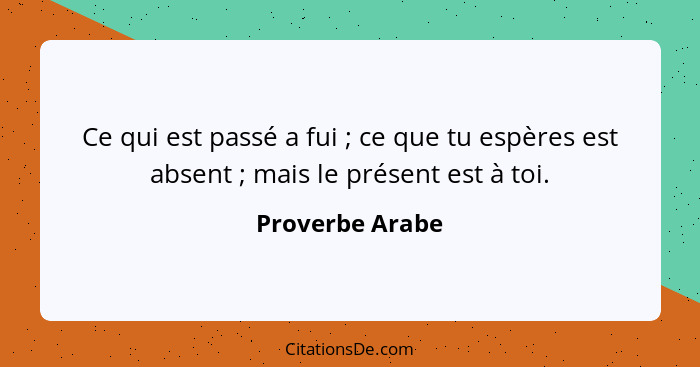 Ce qui est passé a fui ; ce que tu espères est absent ; mais le présent est à toi.... - Proverbe Arabe