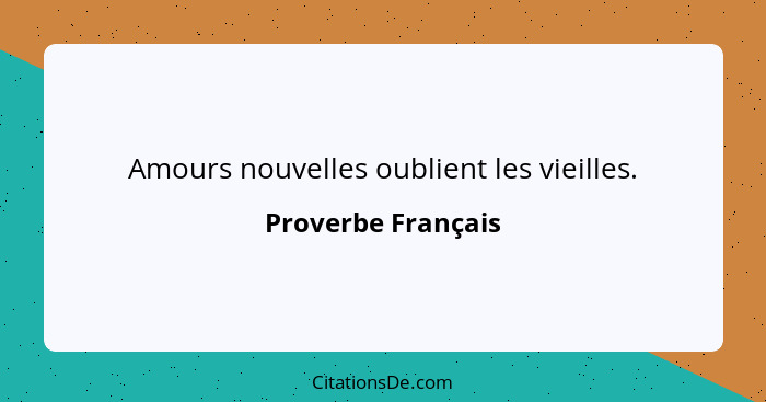 Amours nouvelles oublient les vieilles.... - Proverbe Français