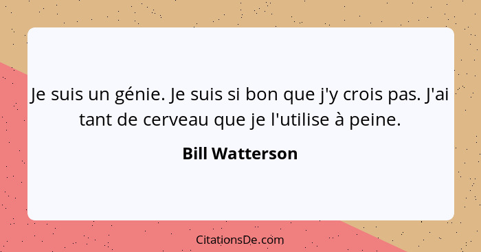 Je suis un génie. Je suis si bon que j'y crois pas. J'ai tant de cerveau que je l'utilise à peine.... - Bill Watterson