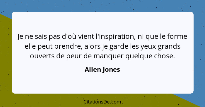 Je ne sais pas d'où vient l'inspiration, ni quelle forme elle peut prendre, alors je garde les yeux grands ouverts de peur de manquer qu... - Allen Jones