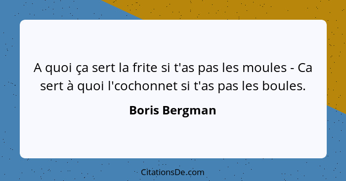 A quoi ça sert la frite si t'as pas les moules - Ca sert à quoi l'cochonnet si t'as pas les boules.... - Boris Bergman