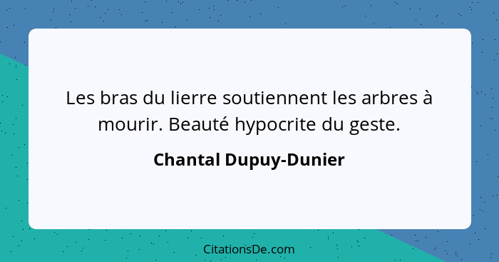 Les bras du lierre soutiennent les arbres à mourir. Beauté hypocrite du geste.... - Chantal Dupuy-Dunier